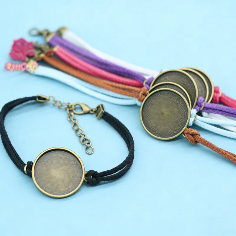 10PCS Suede Cord Handmade Bracelet Blank Setting 25mm Round Cabochon Bangle Jewelry Bezel Base DIY Jewelry Findings