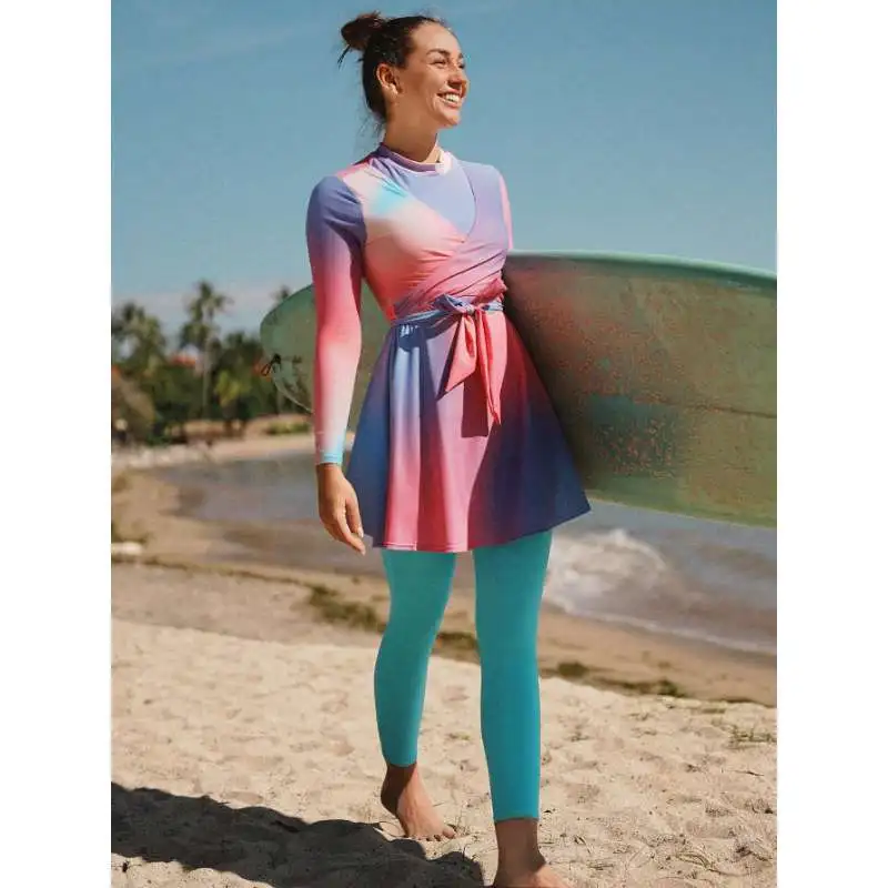 Two-piece swimsuit for women, surf sun protection dress, long-sleeved quick-dry swimsuit cover-up, beach vacation surfing outfit