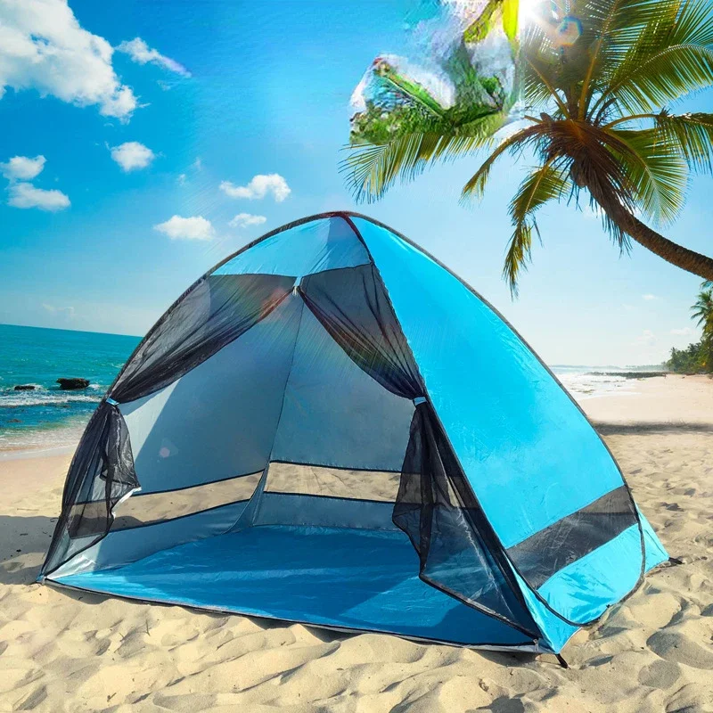 Anti-Mosquito Beach Shade Tent with Gauze UV Protection Automatically Camping Outdoor Portable With Mesh Curtain