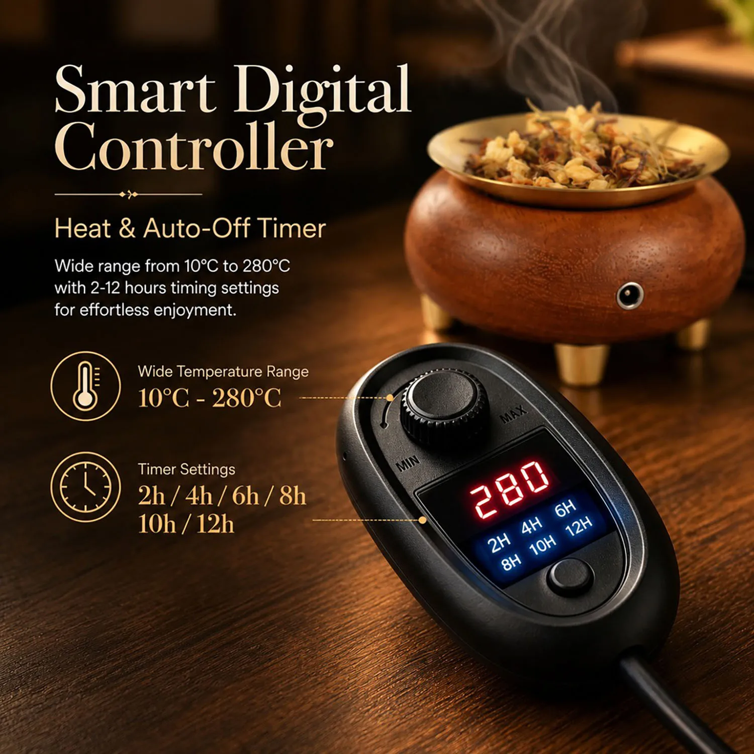 Electric Incense Burner Adjustable Temp and Timer Bakhoor Burner Detachable Incense Burner for Incense Powder Essential Oils