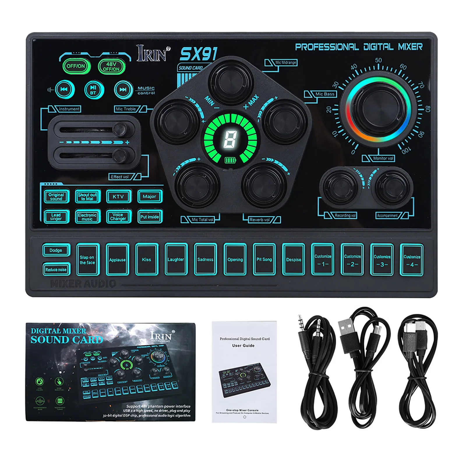  IRIN Live Streaming Sound Card 8 Voice Effects 14 Sound FX Phone PC Compatible Podcast Karaoke Audio Mixer InstrumentAccessory