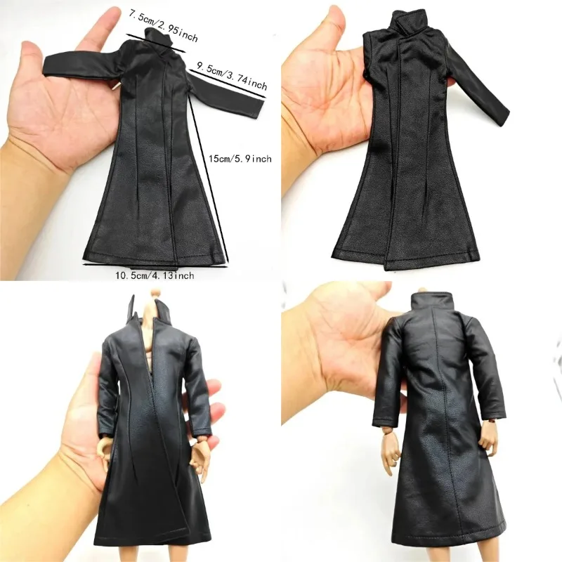 

Black 1/6 Scale Male Pu Leather Long Coat Thin Windbreaker Soft Model Fit for 12in Narrow Body Action Figure Doll Mini