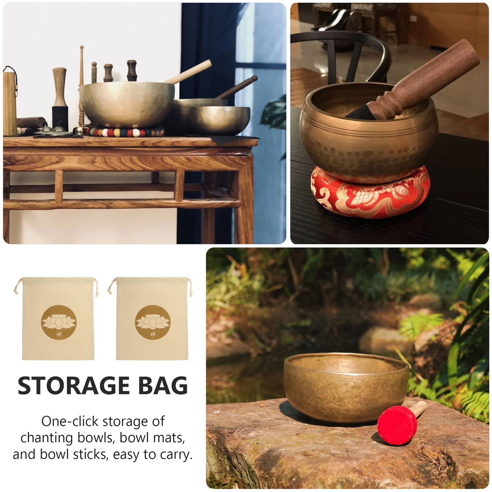 

2pcs Buddha Sound Bowl Bag Drawstring Closure Durable Compact Pouch For Tibetan Singing Bowl Meditation Accessories Instrument