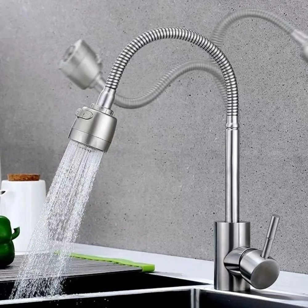 

Rotatable Kitchen Faucet Universal Deck Mounted Single Cold Water Faucet Adjustable Mode Stainless Steel Kitchen Water Tap