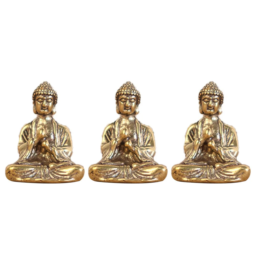 3pcs Mini Buddha Statues Home Decor Ornament Shakyamuni Desktop Sculpture For Office Living Room Car Dashboard Brass Craft