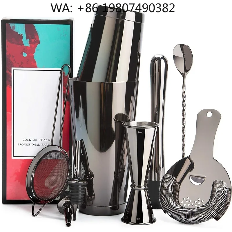 9Pcs Dual 600/750ml Weighted Boston Shaker Kit, Stainless Steel Jigger Strainer Full Tools, Premium Home Bar Mixology Supplies