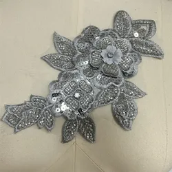 Shiny Rhinestone Sequin Beaded Flower Applique Embroidery Patch