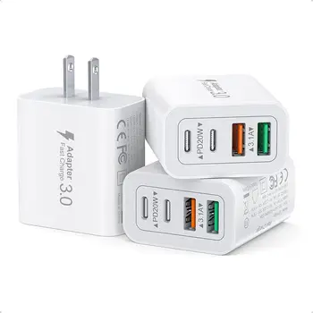 [3-Pack]40W USB C Charger Block, 4-Port PD+QC Wall Plug Power Block for iPhone1615/14/13/12/11/Pro Max/XS/XR/8/7, iPad, Samsung