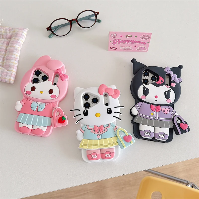 

Kawaii Cartoon 3D Sanrio Hellokitty Melody Phone Case For iPhone 17 Pro 14 13 15 16 Pro Max Cover Silicone Shockproof Cases