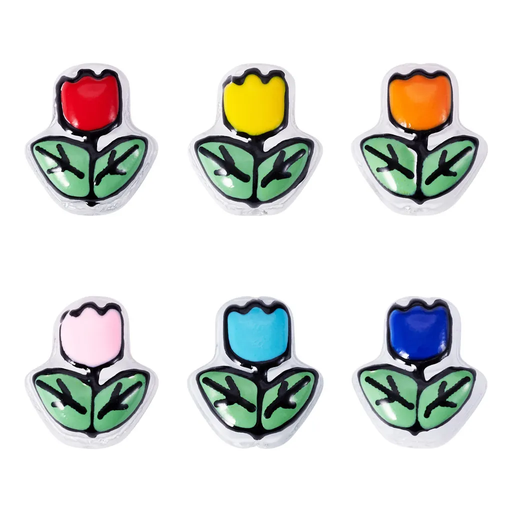 6Pcs Transparent Glass Enamel Flower Beads Hand Drawn Beads Loose Beads for Beaded Bracelet Necklace Earrings Diy Accessories