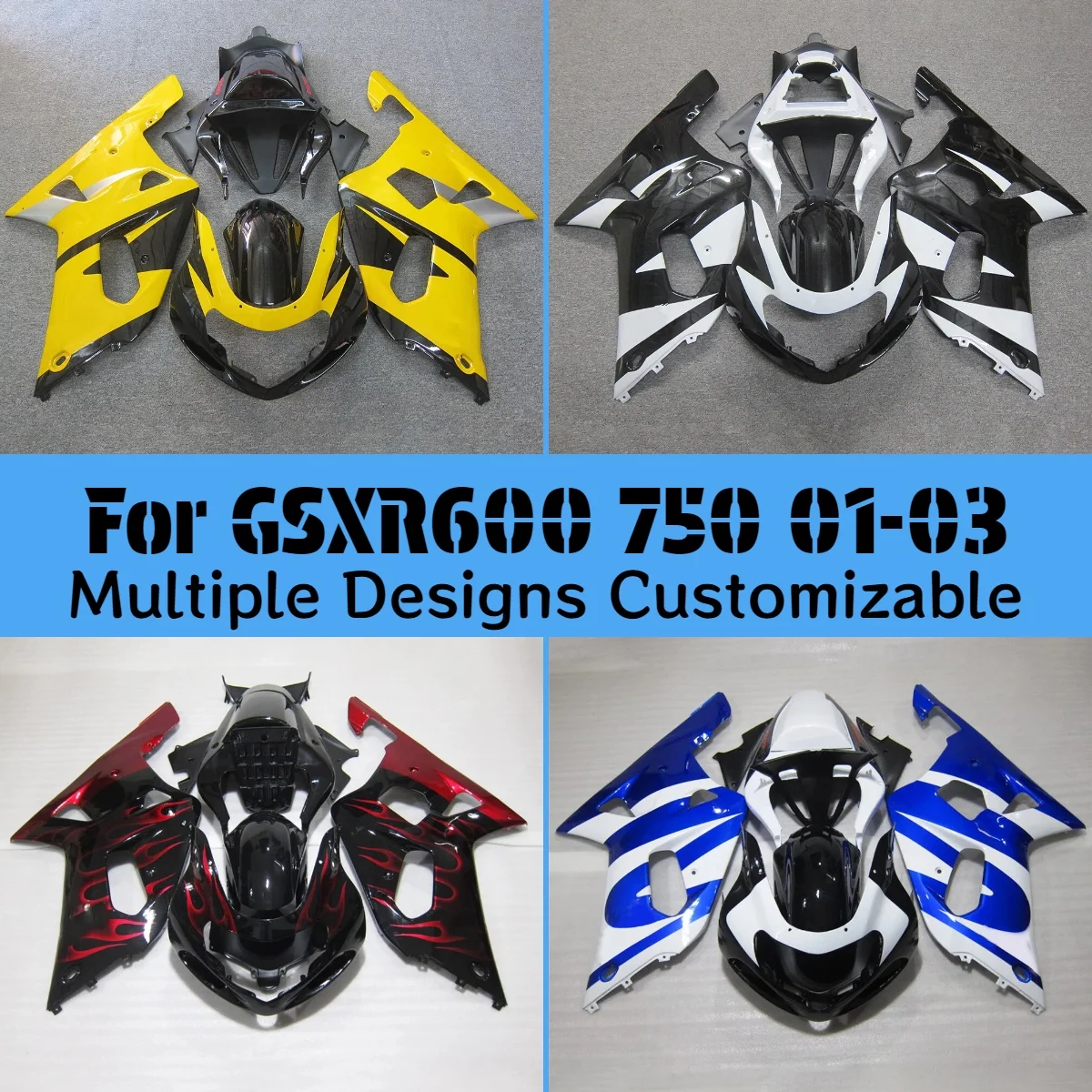 For GSXR 600 750 2001 2002 2003 Fairing Set GSXR600 GSXR750 01 02 03 ABS Cowling Injection Bodywork Kit Motorcycle Fairings