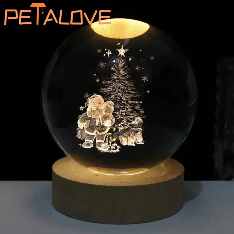 Lampada da tavolo a sfera di cristallo a LED a luce notturna 3D Moon Planet Galaxy astronauta decorazione della stanza per la lampada da tavolo di casa regalo di festa per feste