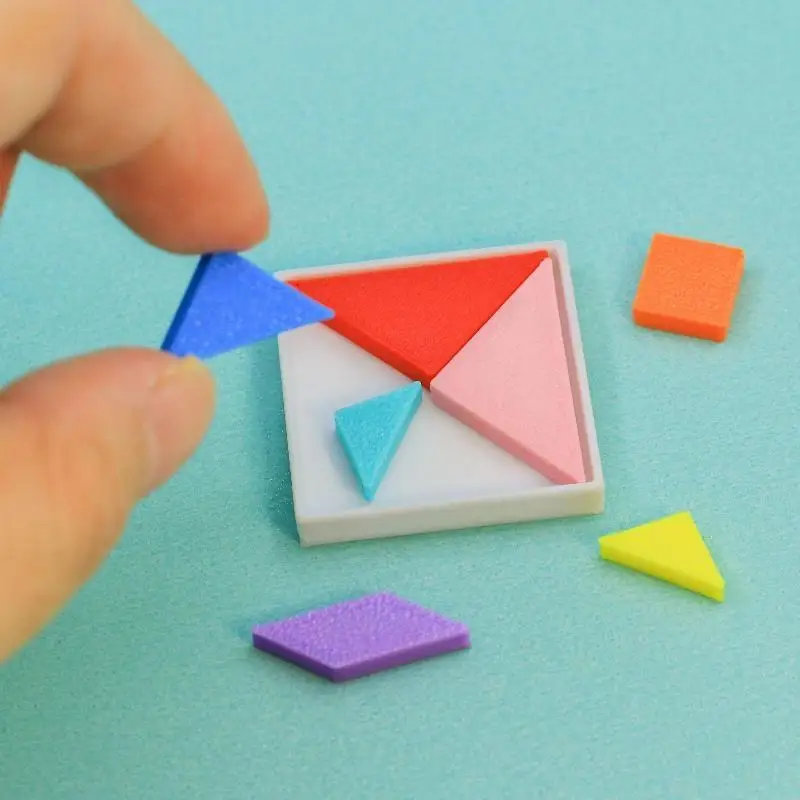 【F】Dollhouse Mini Tangram Puzzle Set Simulation Colorful Building Block Model Educational Toy 1/12 Doll House Scene Decor