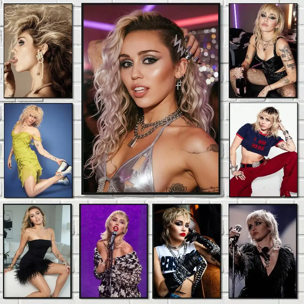 Singer Miley Cyrus Anime Poster Waterproof Wall Art Sticker For Bar Living Room Vintage Room Decor Print Gift