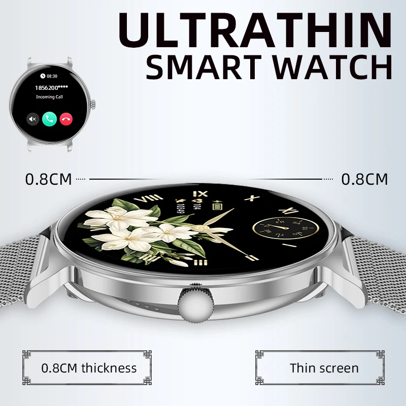 

LIGE Smart Watch Ultra thin Men Women 1.27 Inch AMOLED Screen Heart Rate Monitor Music Bluetooth Call Wristwatch Lady Smartwatch