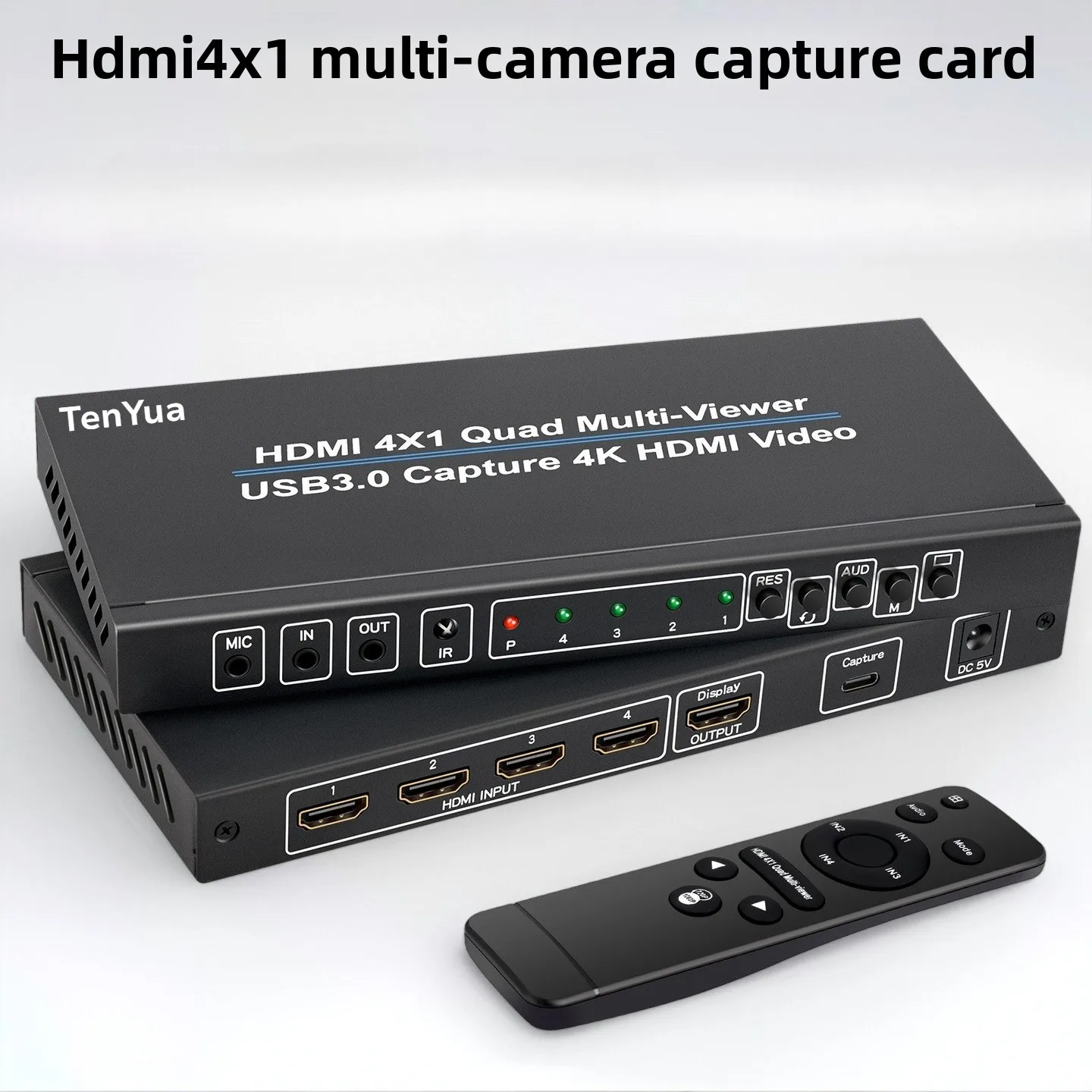 4K 4x1 HD Multi Viewer QuadView 4 in 1 Out 9 Display Modes with 1080p@60Hz USB 3.0 Video Capture Card Record Function 2in1