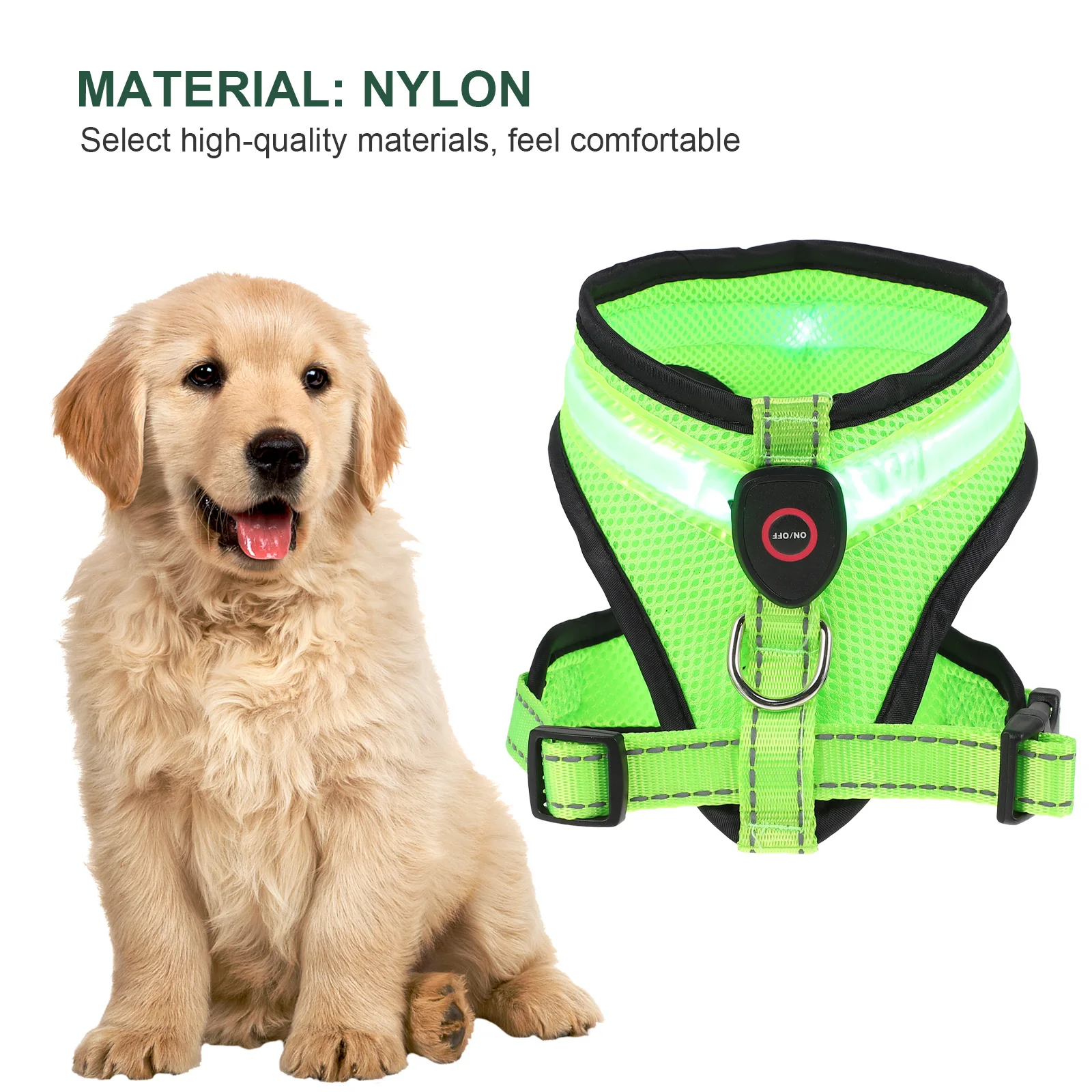 

1Set USB Charging LED Dog Vest Luminous Reflective Design for Night Use Breathable Pet Puppy Vest for Walking