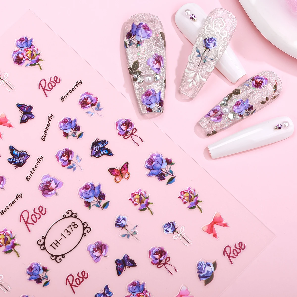 

3D Laser Butterfly Nail Art Stickers Vintage Flower and Butterfly Self-Adhesive Nail Sticker DIY Manicure Decoration Decal