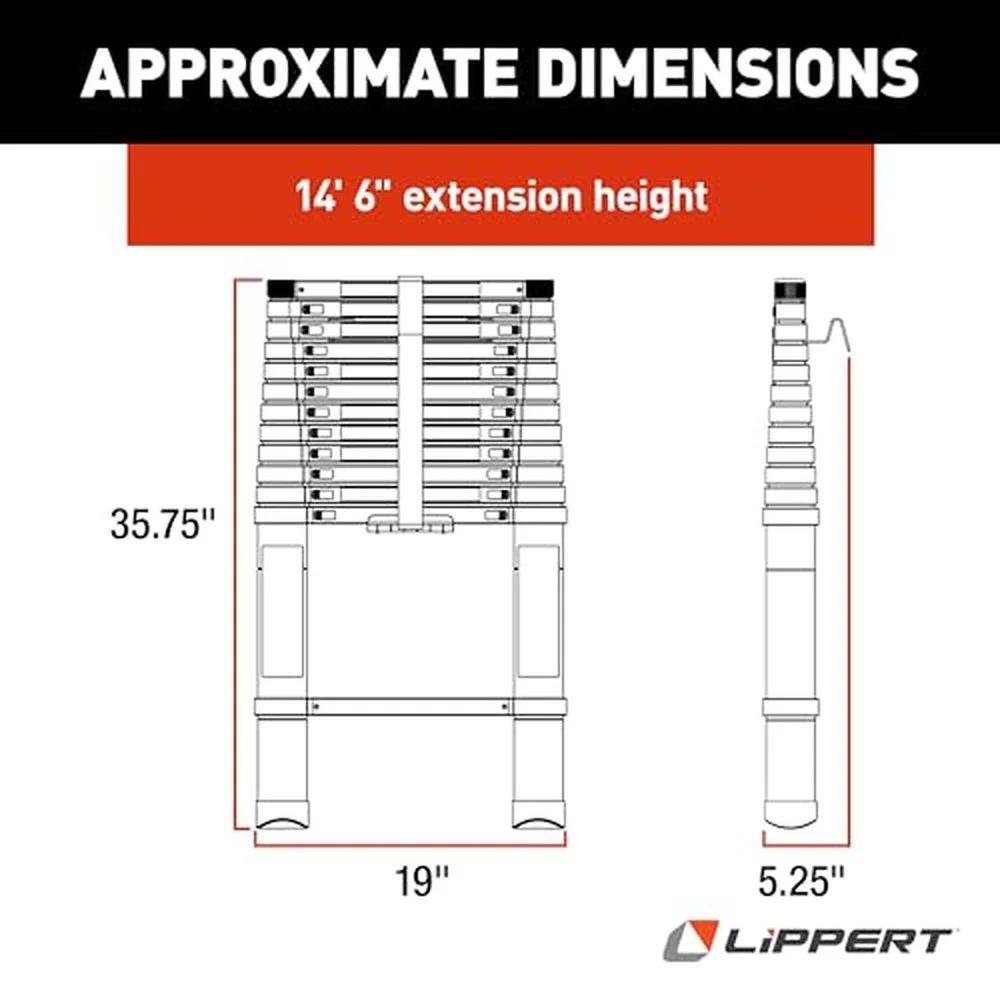 Lippert On The Go Portable Telescoping RV Ladder 14.5' — Enhanced Stability and Safety Retracts to 35.75