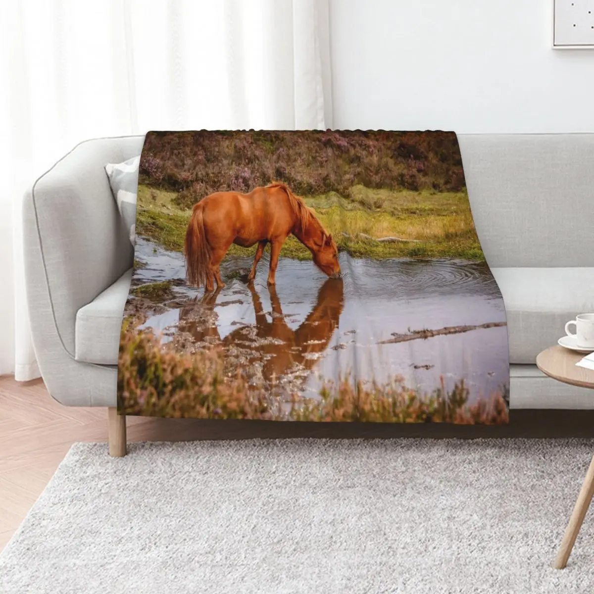 New Forest pony at waterhole with reflection Throw Blanket For Sofa Thin valentine gift ideas Sleeping Bag Baby Tourist Blankets