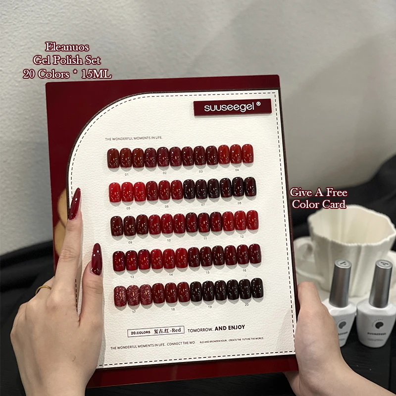 

Eleanuo Autumn Red Series gel Polishing 30PCS Mixed Semi Permanent Cherry Red UV Nail Salon Primer Finish Vintage Red Nail Glue