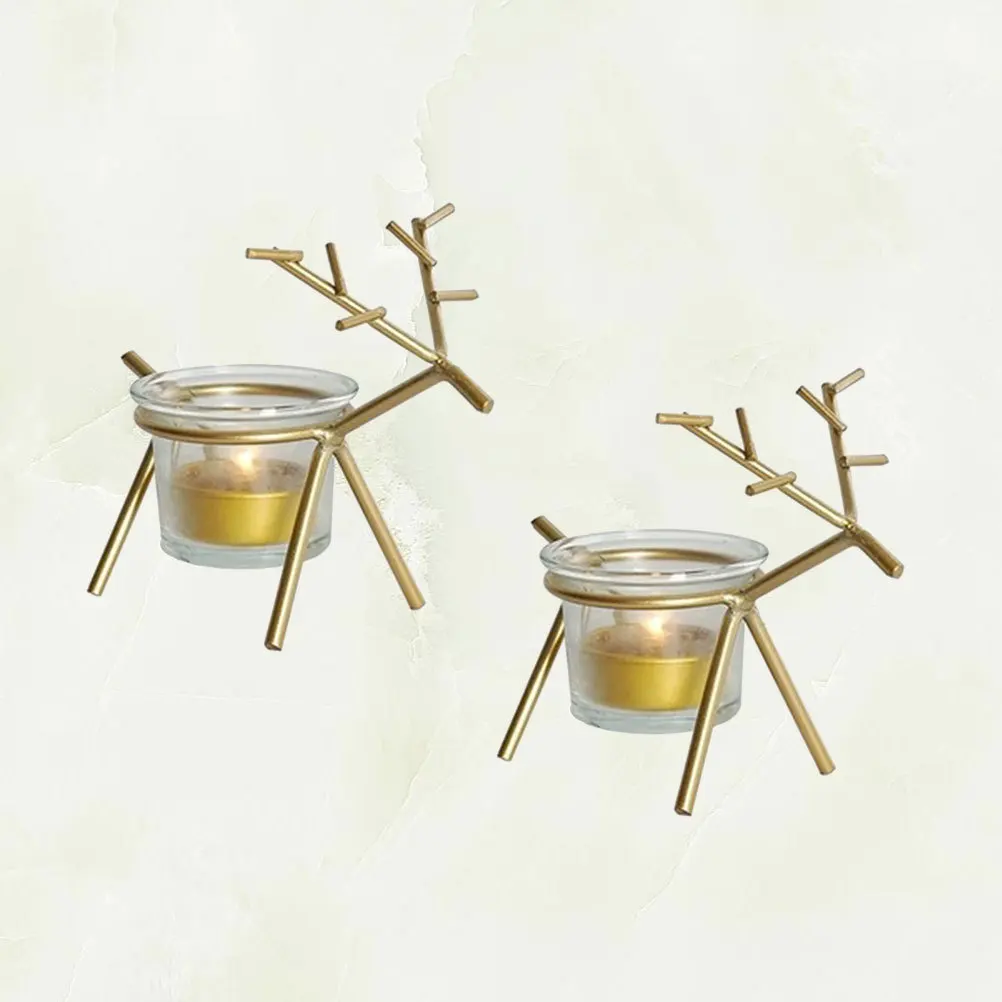 

2 Pcs Christmas Deer Iron Holders for Home Decor Votive Scented Candles Glass Decoration Xmas Gifts