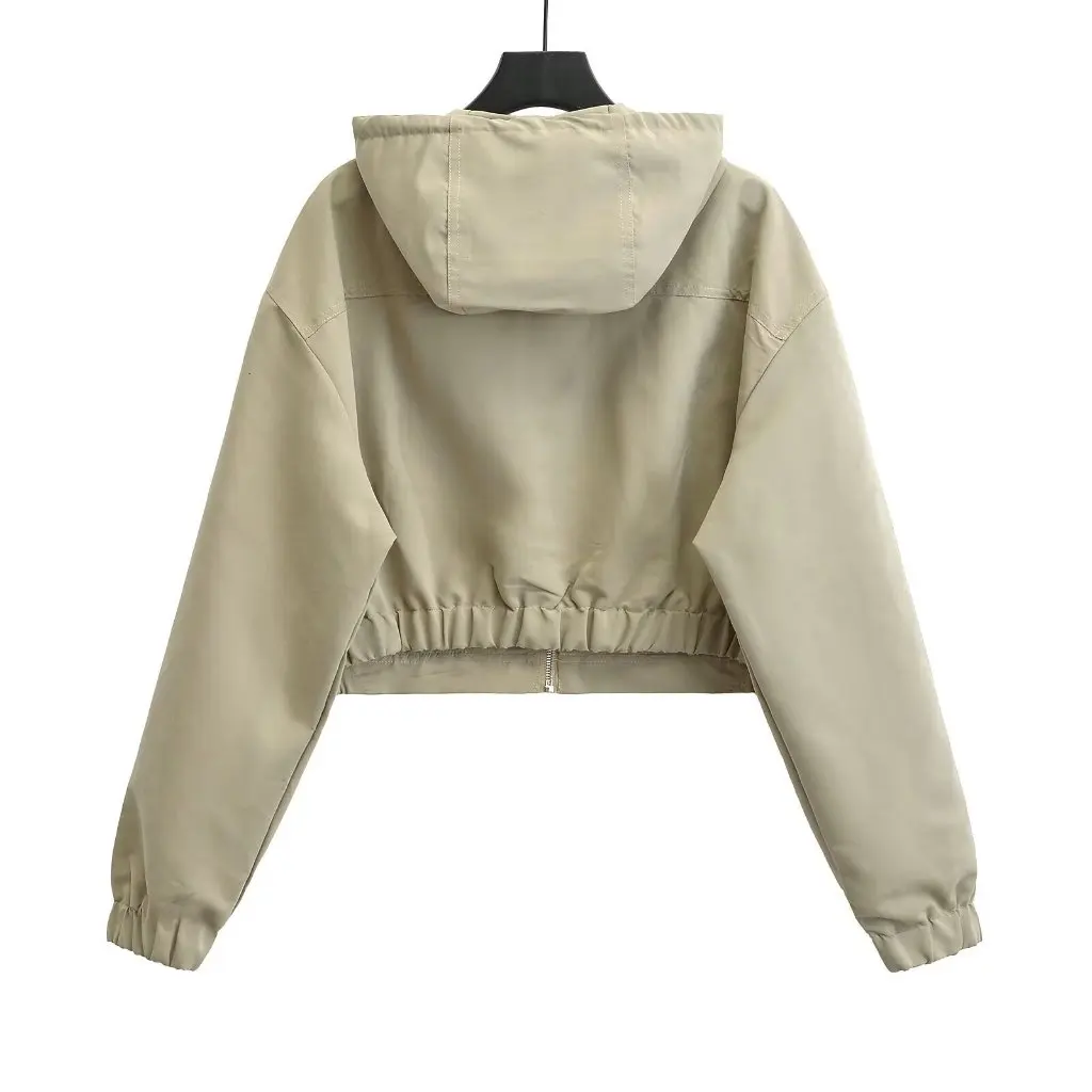 

Women's Retro Solid Color Hooded Sweater Coat with Zipper Loose Short Style for Autumn European American Fashion Hot Girl