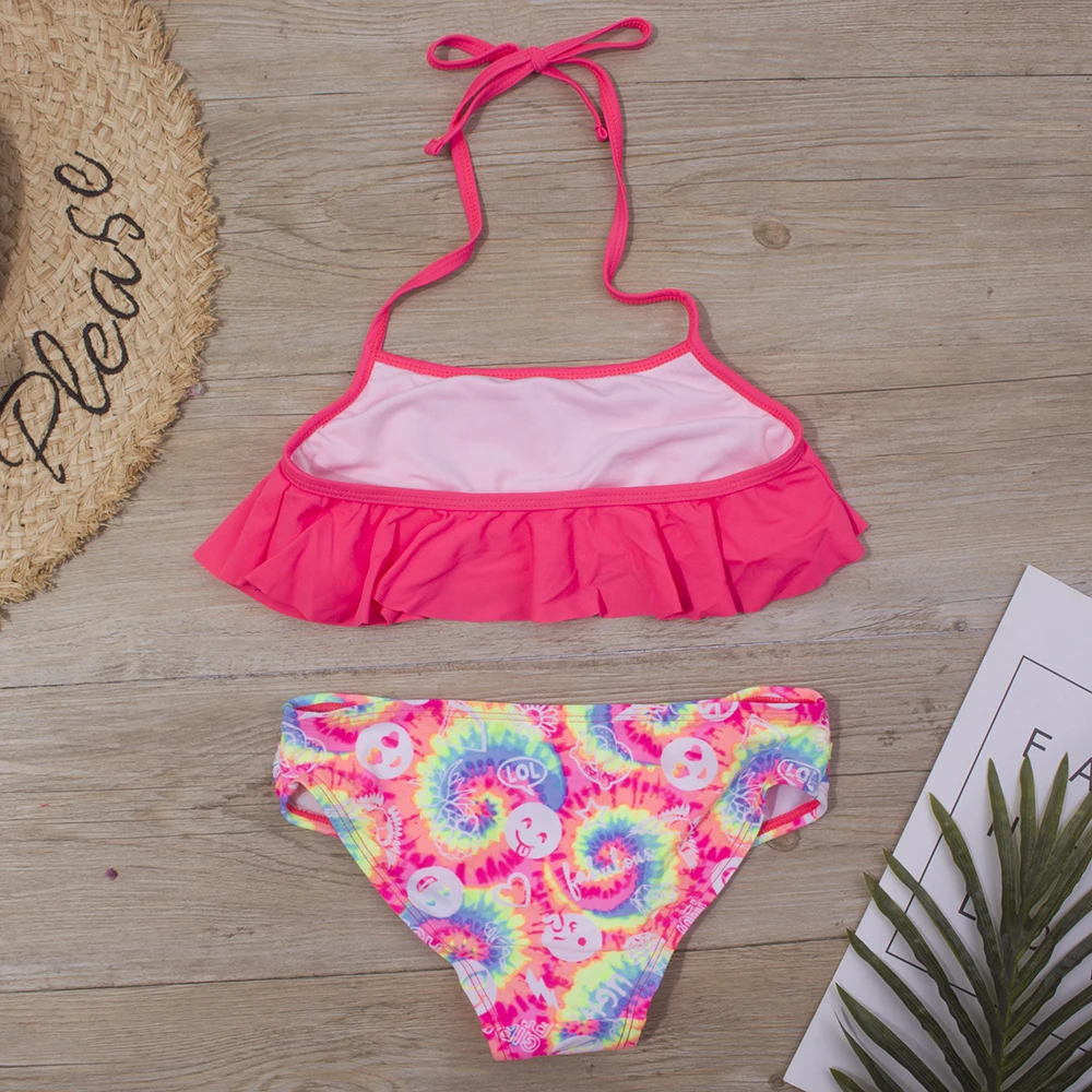 Print Summer Girls Kids Bikinis Set 5-14 Years Ruffle Kids Swimwear Swimsuit Children Bandage Swimming Bathing Suit Beachwear