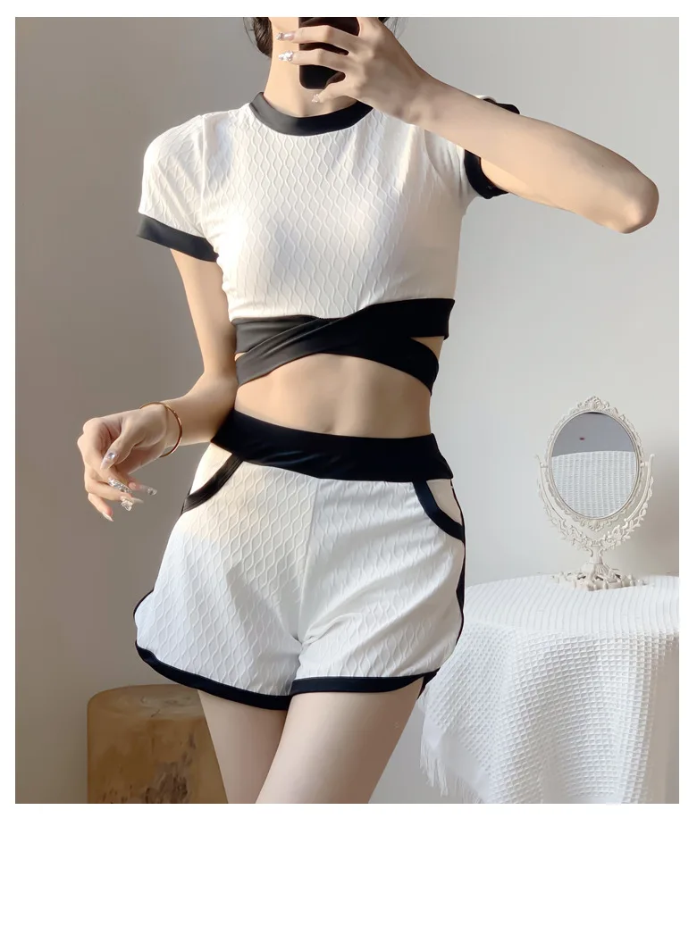 Split Three-piece Swimsuit Women's Sports Style Student Holiday Swimsuit Hot Spring Shows The Style of Skinny Chest Ins Korean
