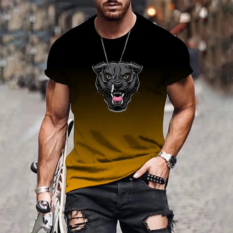 Summer hot sale new men's round neck T-shirt fashionable 3D printing gradient XS-6XL large size fashion casual trend top