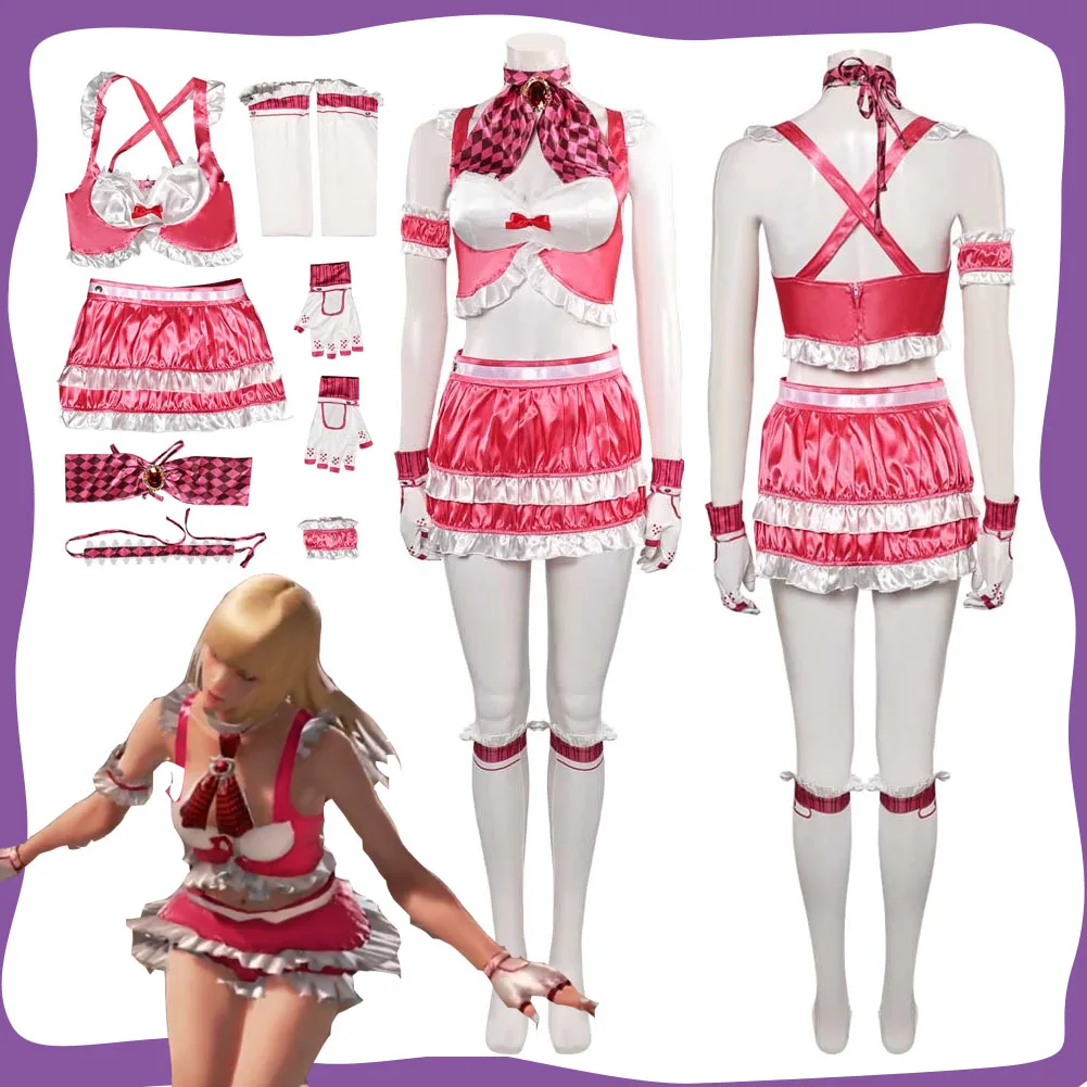 

Tekken Lili Косплэй для женщин и девочек фантазия розовое платье юбка костюм наряды игровой маскировка для взрослых женщин карнавальный костюм на Хэллоуин