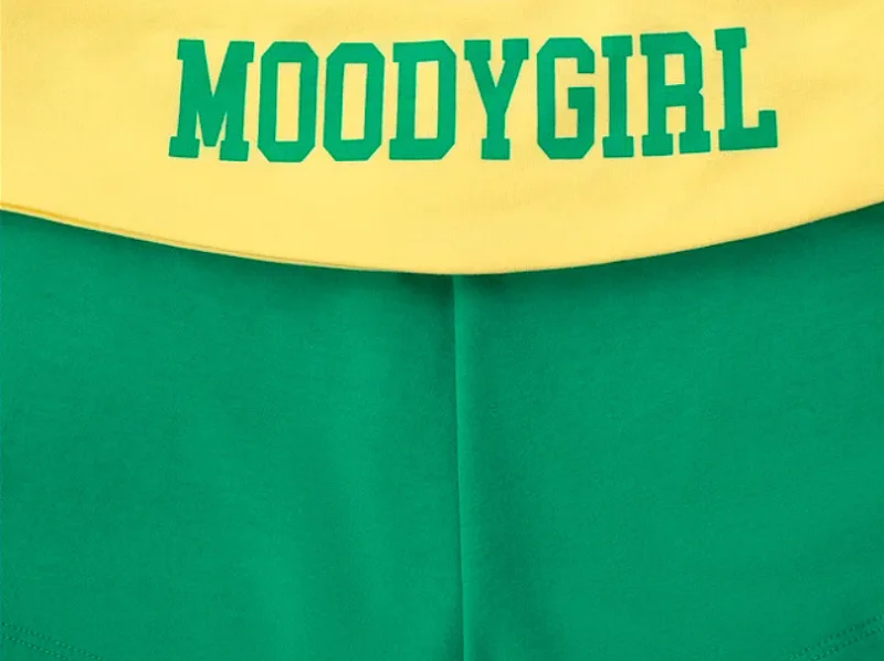 

MSYOUCAN European and American casual yellow green color block printed super shorts with retro sports style and versatile hot pa