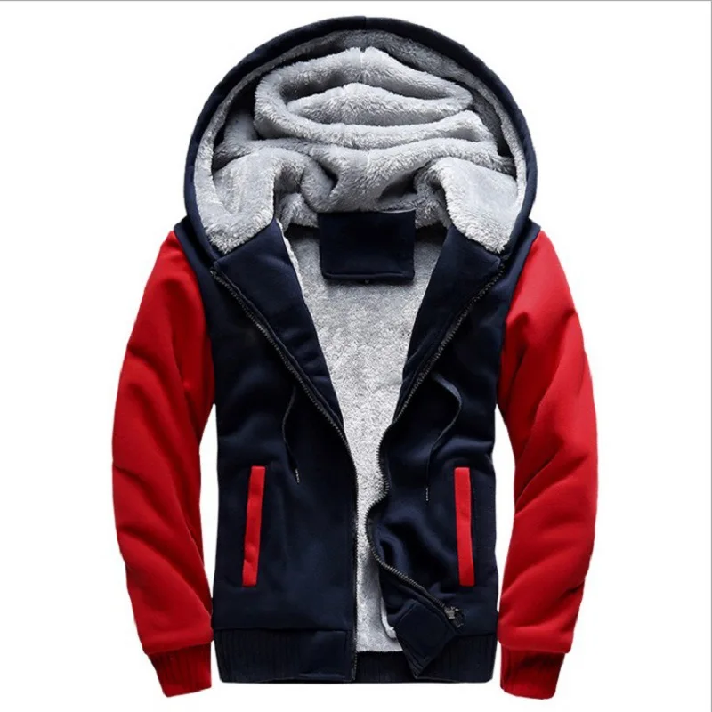 Men Jackets Sweatshirts Coats Thick Warm Baseball Coat Hooded Zipper Full Sleeve Casual Regular Splice Jacket Autumn Winter