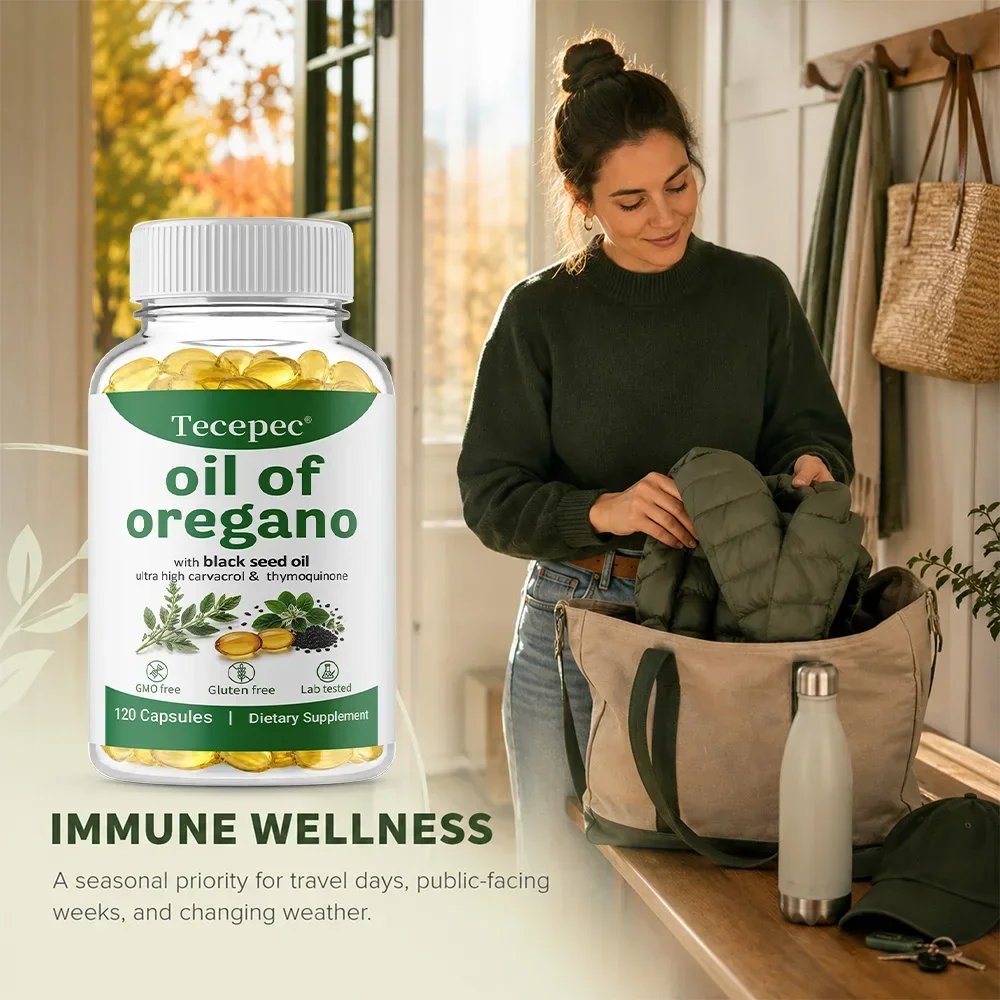 Oil of Oregano Capsules 2 in 1 Formulated with Black Seed Oil 200mg Immune Support 120 Count Non-GMO