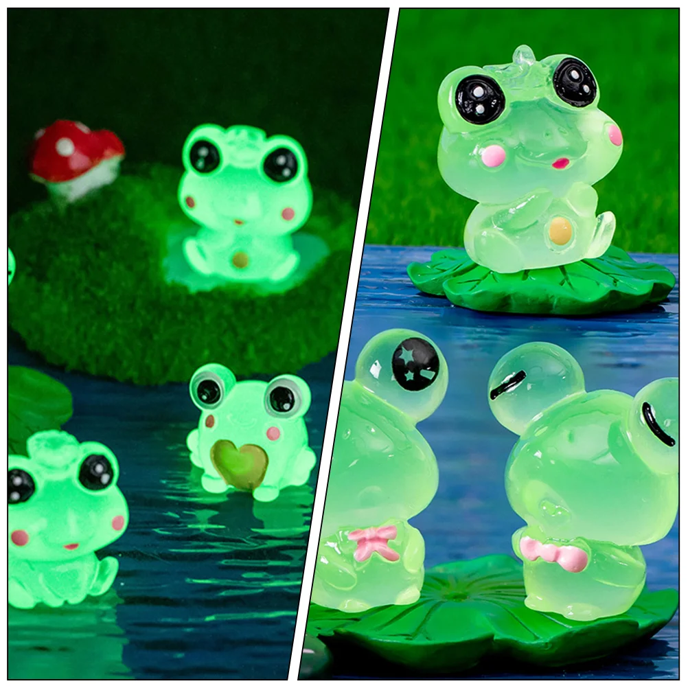 6 Pcs Animal Office Glowing Mini Frogs Resin Home Decor Sculptures Decorations for