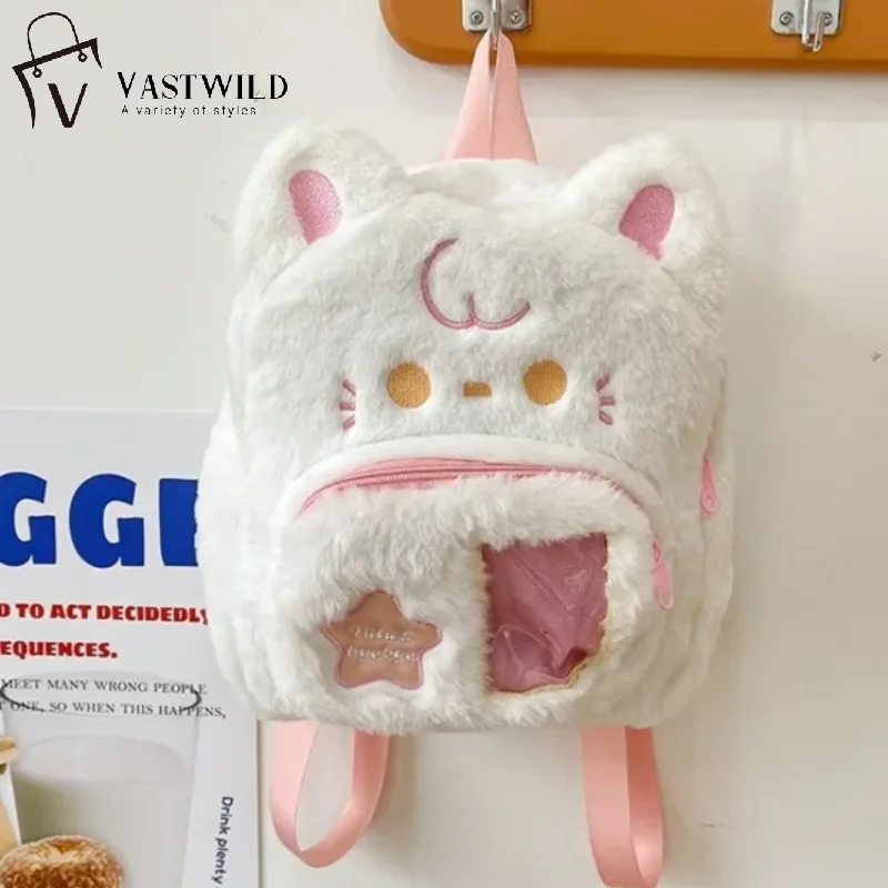 

Cute Cat Women Backpack Plush Fluffy Kawaii Small Cartoon Idol Photocard Pouch Itabag Students Lolita Jk Daily Female Bag
