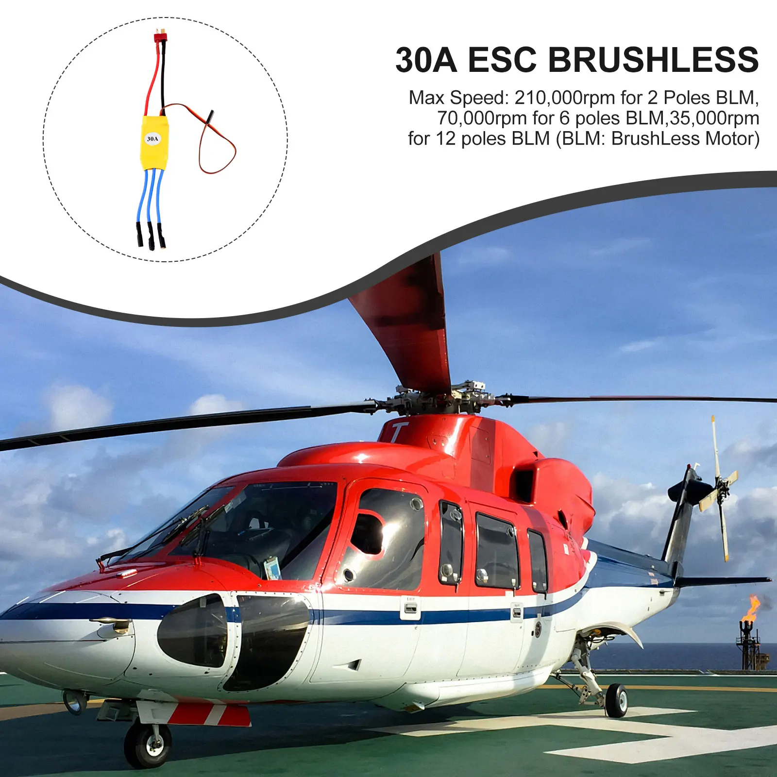 

30A ESC Speed Controller 45x24x11mm Continuous 30A Burst 40A RC Helicopters 400-450 Compatible Motors Electronic