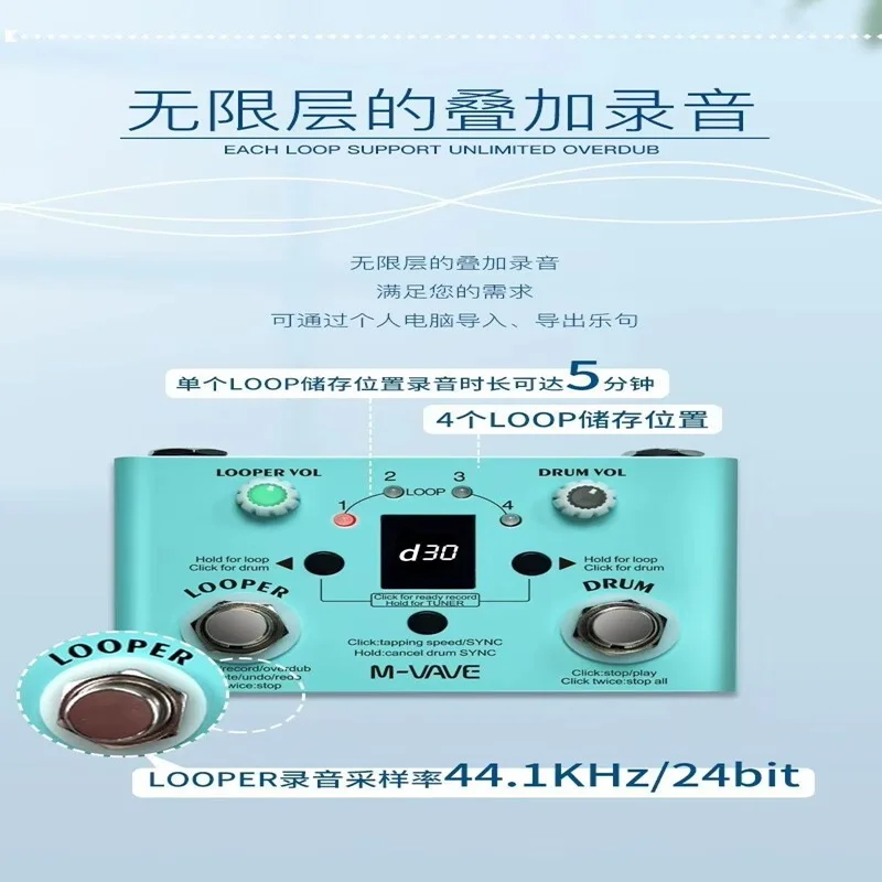 M-Vave Lost Tempo Guitar Looper Pedal Drum Machine Tuner 4 Loops 11mins Recording Time Unlimited Overdub Guitar Effect Pedal
