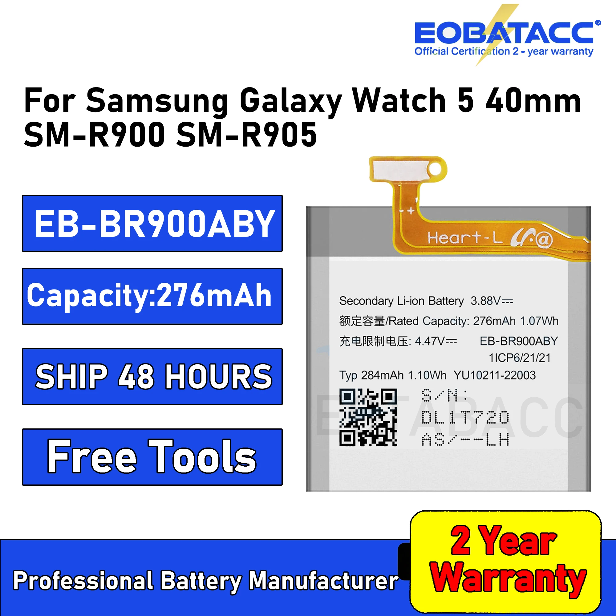 

2025 Years EOBATACC 100% New EB-BR900 Battery For Samsung Watch 5 40mm battery +Free Tools