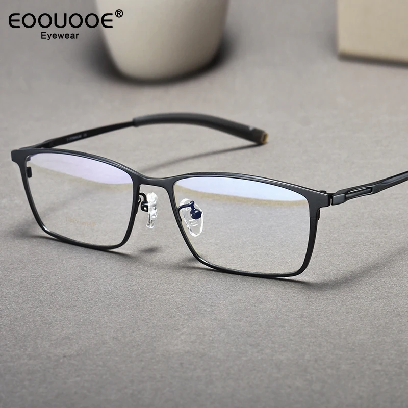 56mm New Men's Glasses Frame Myopia Hyperopia Prescription Lenses Eyeglasses Pure Titanium Optical Strengthening Hinge Work