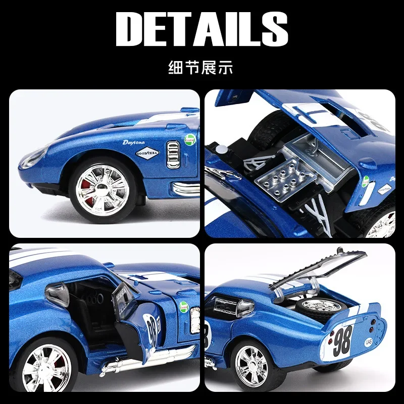 1:32 Cobra Daytnoa Coupe Modello di auto Pressofuso in metallo Suono Luce Tirare indietro Simulazione Modelli di veicoli Ornamenti Regalo