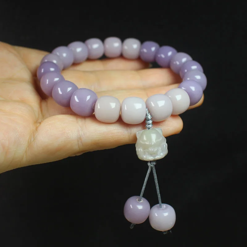 White Jade Bodhi Taro Purple Barrel Bead Bracelet Nine-tailed Fox Style Women's Forest Style Buddhist Prayer Beads Gifts