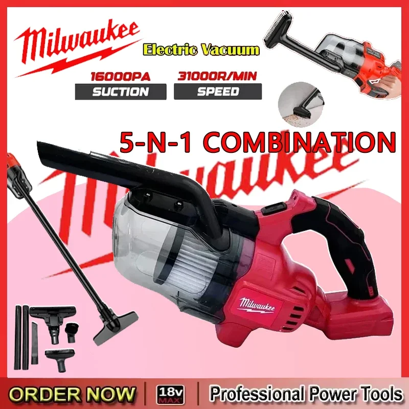 

Milwaukee Portable Household LED Cordless Electric Vacuum Cleaner Industrial Construction Cleaning Tool 18v Battery