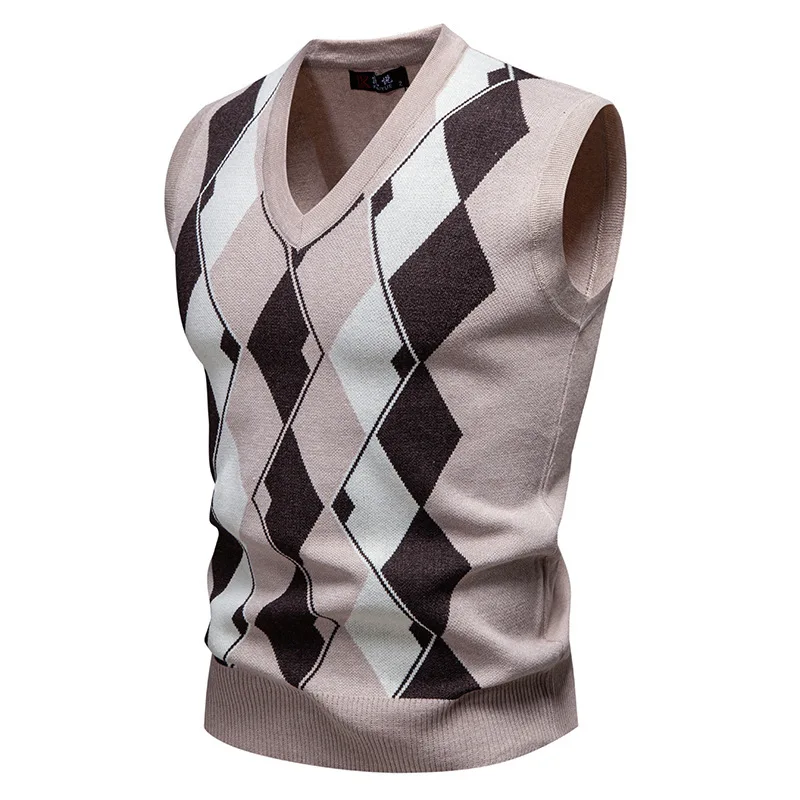 Bild 6: # 8643 Strickwaren Pullover Pullover Weste Männer V-ausschnitt Dünne Gestrickte Plaid Weste Männliche Ärmellose Warme Weste Weste Herbst
