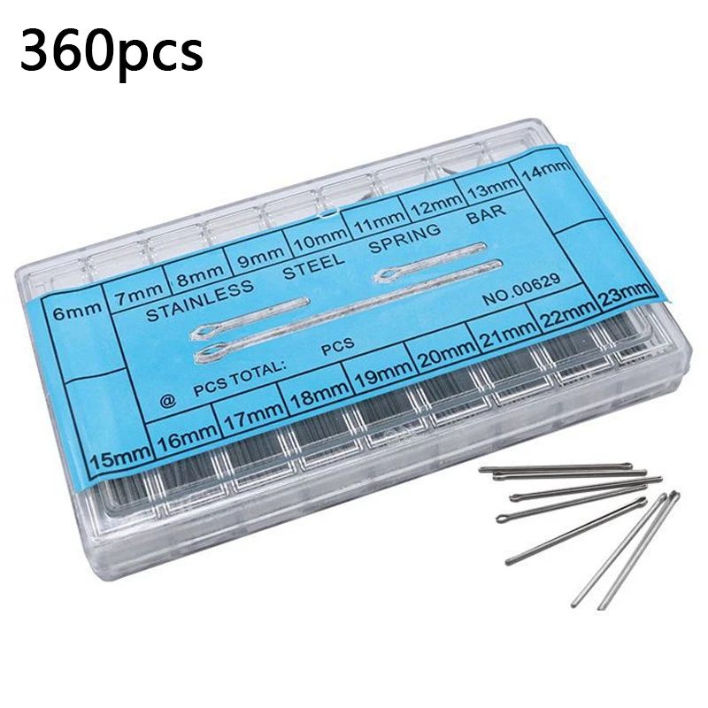 360 قطع سبليت دبابيس الفولاذ المقاوم للصدأ ساعة دبابيس مع شفة مزدوجة الساعات قطاع الترباس الربيع بار 6 مللي متر-23 مللي متر مع صندوق #1