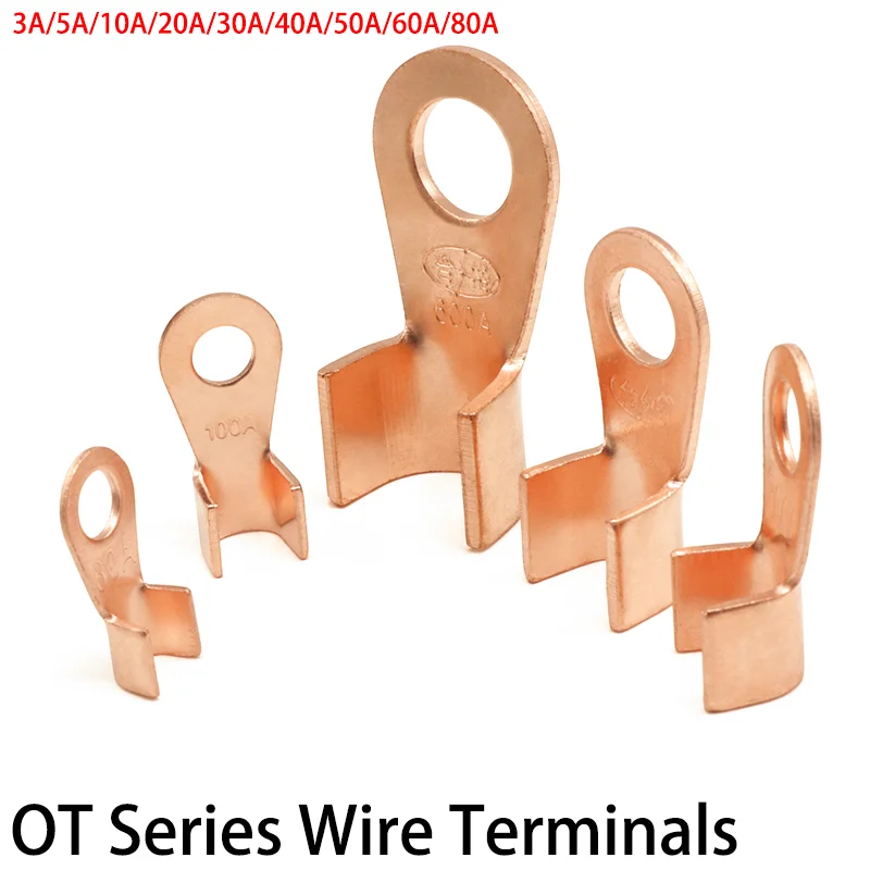 

OT Type Wire Terminal 3A 5A 10A 20A 30A 40A 50A 60A 80A Red Copper Bare Nose Lugs Crimp Open Mouth Cable Connector Splice