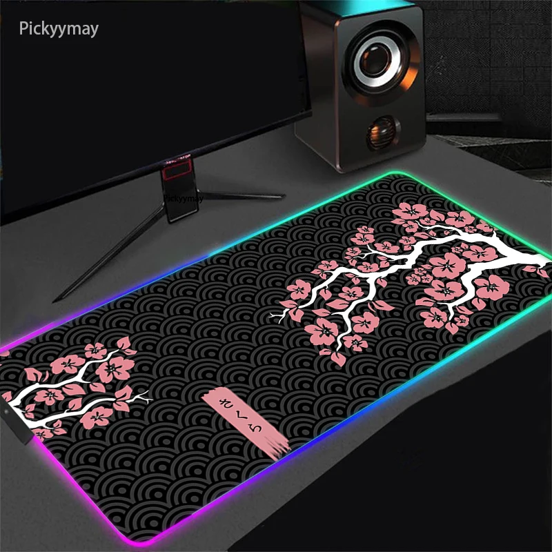 

Large Mouse Pad RGB Mousepad Pink Sakura Computer Mause Pads Keyboard PC Desk Mat Office Accessories Table Msts LED Backlight