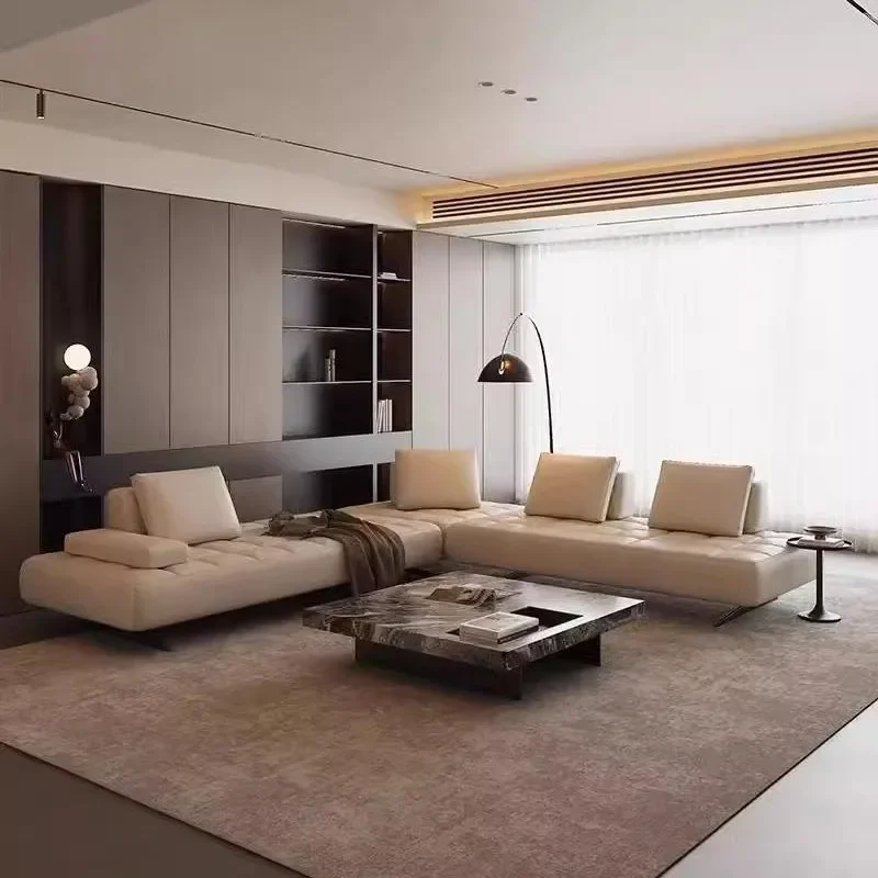 Italian minimalist module sofa living room size apartment first layer cowhide Weschler straight row