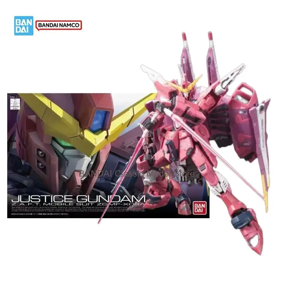En stock, modelo original de Gundam de Bandai, RG 1/144, ZGMF X09A JUSTICE GUNDAM, Z.A.F.T, modelo de colección de figuras de acción de anime.