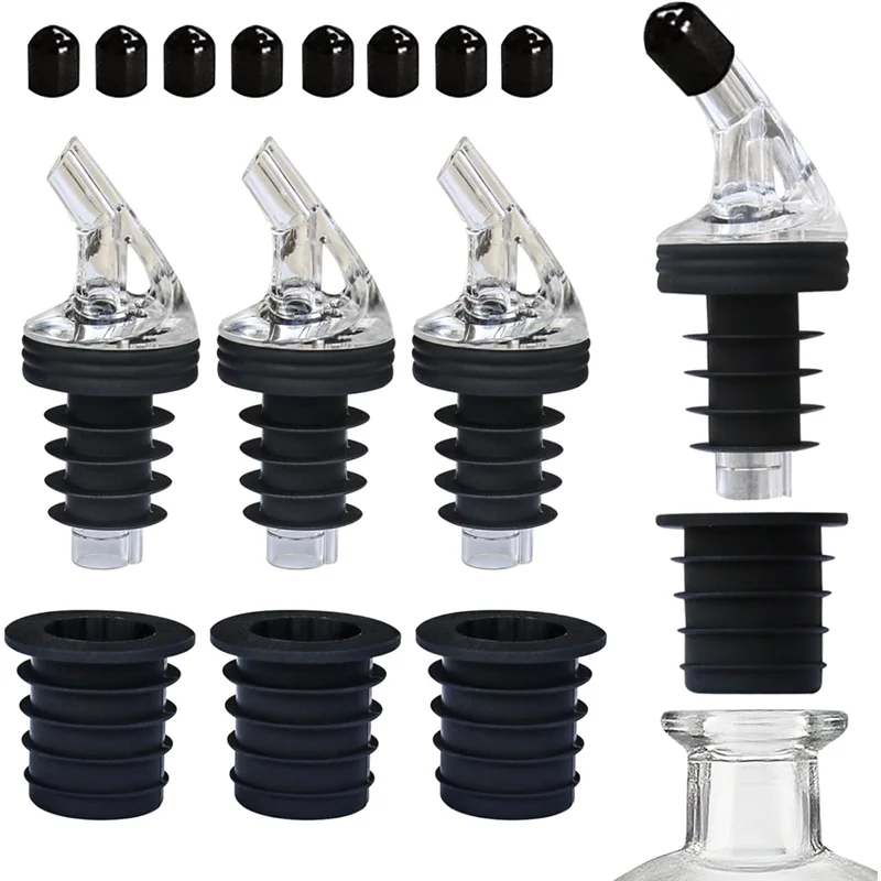 

A93E-For Dispensers Olive Oil Pour Spout Set-Leak-Proof, Adaptable To Various Bottle Sizes, Includes 8 Black Lid Caps